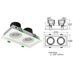 Square Rotatable Gimble Grille Ceiling Light