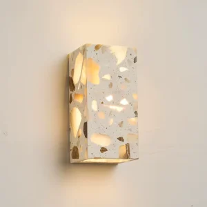 Square Terrazzo Textured LED Wall Lamp Bedside Living Room Home Decor with Restaurant Hotel Corridor Stone Sconce