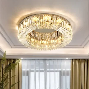 Stainless Steel Crystal Ceiling Light Modern Round LED Ceiling Pendant Lamp for Living Bedroom Indoor Home Decoration