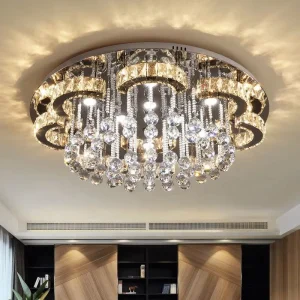 Stainless Steel Crystal Chandelier LED Ceiling Light Modern Bedroom Study Fixture