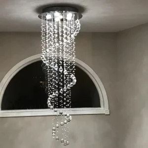 Stainless Steel Crystal Silver LED Rotating Multi level Pendant Chandelier for Villa Duplex Home Living Room