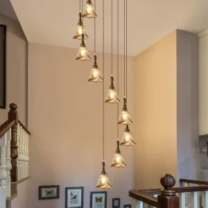 Staircase Chandelier Rotating Duplex High Ceiling Pendant Light American Style Hotel Villa Stairwell Lighting