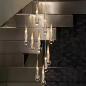 Staircase Hanging Light Gold Raindrop Glass Chandeliers
