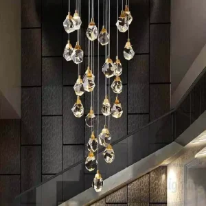 Staircase Hanging Pendant Light Long Crystal Drop Chandeliers for Exhibition Hall Duplex Building Villa Decor