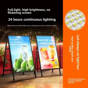 Stall Lightbox Advertising Sign Foldable Vertical Illuminated Poster Display Stand Night Market Menu Sign Floor Standing
