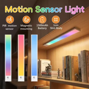 Stick on Battery Operated Color Changing Led Under Cabinet Light with Motion Sensor 32 LEDs Closet Light for Wardrobe Bedroom