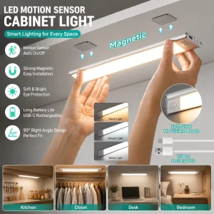 Stock Easy Install 3 Adjustable Modes Magnetic Rechargeable Dimmable 40cm Cabinet Light Motion Sensor Wireless Office Desk