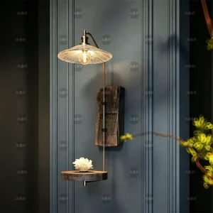 Study Room Bedroom Bedside Wall Lamp with Tabletop Vintage Style Can Hold Objects Wabi Sabi Retro Background Wall Lamp