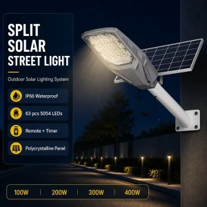 Super Bright 100W 400W Solar Street Light IP66 Waterproof Outdoor LED Street Lamp with Motion Sensor and Remote for Parking Lot