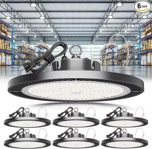 Super Bright 250W UFO LED High Bay Light 37500lm 5000K High Bay LED Shop Lights Garage Lighting for Garage Warehouse Barn 6pack