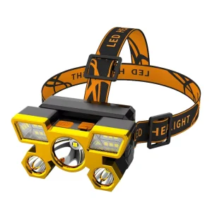 Super Bright Usb Rechargeable Built in Battery Camping Hiking Abs Body Work Headlight Torche Tactical Flashlight 5 Led Headlamp