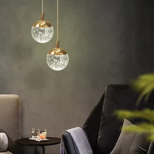 Superior SUS304 Gold Pendant Seeded Crystalline Sphere 3 Color Changeable Height Adjustable Project Stately Magnificent Piece