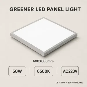 Surface Mounted CE RoHS LED Flat Panel Light 600×600 50W 6500K IP65 Rated 5-Year Warranty Energy Saving for Commercial Lighting