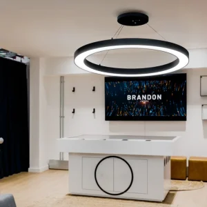 Suspension Linear LED Lights Adjustable Color Watt Chandelier Ring Lamp Circle Pendant Light for High Ceiling Hotel Home
