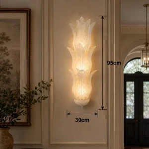 Tall Leaf Textured Clear Glass Wall Light Multi Tier Murano Glass Wall Sconce for Luxury Hotel Lobby Hallway Interior Fixture