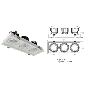 Three Head Gimble Recessed Ceiling Spotlight for Gallery Continuous Artwork Wall Decorative Illumination