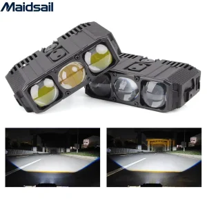Three-eye Spotlight 80W Car Motorcycle Spotlight Double Lens Tangent Far and Near Integrated LED Medium Mesh Grille