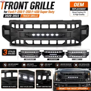 Tomahawk Style ABS Plastic Front Grille LED Offroad Lights Retrofit for Ford F 250 F 350 F 450 Super Duty Truck Grille