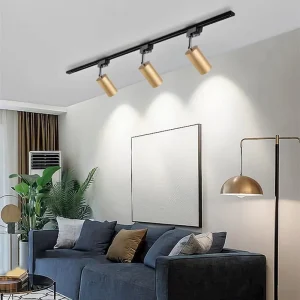 Track Spotlight Light with Replaceable GU10 Bulb 2-Wire Rail System Gold Finish for Shop Store Ceiling Lighting
