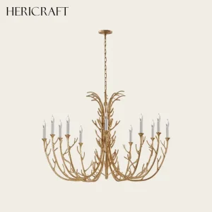 Traditional Design 12 Light Chandelier Pendant Hanging Light in Antique Gold for Living Dining Kitchen UL Standard