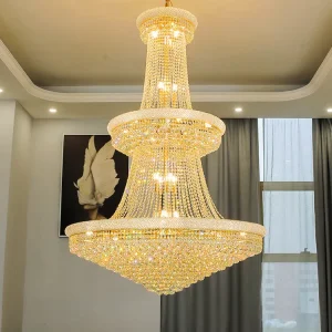 Traditional Gold Large Pendant Lamp for Living Room Villa Hall Hotel Lobby Crystal Chandelier LED Dimmable