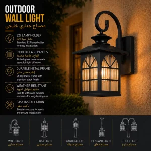 Traditional Outdoor Wall Lantern with Scroll Arm and Reeded Glass for Villa Entrance Lighting