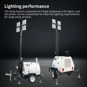 Trailer-Mounted Diesel Generator Set LED Lighting Tower for Landscape Use