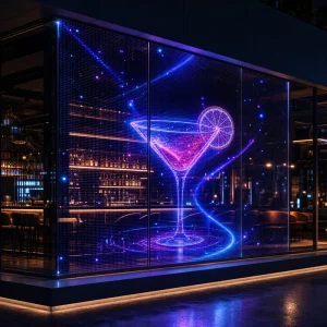 Transparent LED Crystal Film Screen for Bar Glass Facade Night Advertising