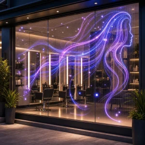 Transparent LED Film Screen for Hair Salon Glass Window Advertising