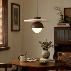 Travertine Pendant Light Yellow Stone Large Adjustable Hanging Ceiling Lamp for Dining Room Hotel