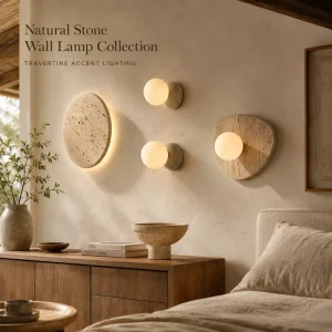 Travertine Wall Lamp Set Modern Warm White Indoor Stone Sconce for Hotel Living Room Bedroom Collection