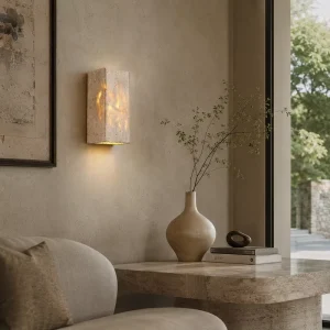 Travertine Wall Light Mushroom Shape Stone Base Glass Ball D12cm H15cm Bedside Desk Wabi Sabi Minimalist Organic Stone Lamp