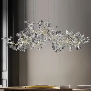 Tree Branches Ceiling Lamp Modern Luxury Crystal LED Gold Chandelier Ginkgo Leaf Glass Pendant Light Dimmable Warm White Bedroom