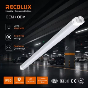Tri-Proof LED Waterproof IP65 Sensor Emergency Lighting 10500 Lumens CCT Switchable ROHS Certified 5-Year for Warehouse/Parking