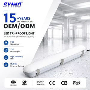 Tri proof LED Vapor Tight Light 10W to 80W IP66 Waterproof Dustproof Linear Batten for Commercial Car Wash Garage Warehouse