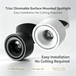 Triac Dimmable Surface LED Spotlight 90° Tilt 360° Rotatable Anti Glare COB Ceiling Lamp No Cutout Home Commercial OEM Custom