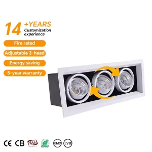 Triple Cob 3x10w Grille Led Downlight Recessed Single Double 3 Triple Head Square Downlight