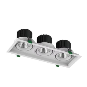 Triple Modular Square Recessed Grille Spotlight for Long Commercial Aisle Fast Replace Lamp Continuous Ceiling Accent Light