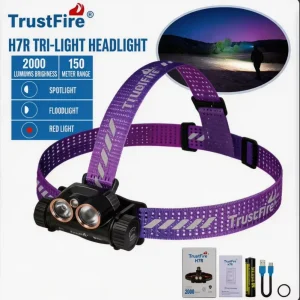 TrustFire H7R Headlamp High Power 2000LM Red Light with Spot Flood Light for Camping Hiking