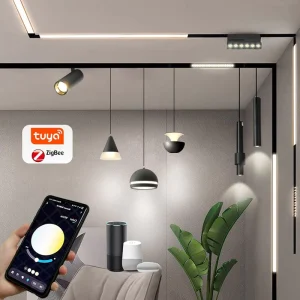 Tuya App Smart LED Track Lights Magnetic 48V Linear Magnetic Light Track Commercial Ceiling System Rail Lighting