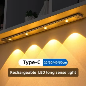 Type-C Rechargeable Motion Sensor Under Cabinet Light 3 Color Stepless Dimmable Stick on Closet Lamp