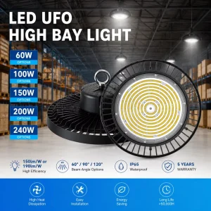 UFO LED High Bay Light 150W 200W 240W Dimmable Highbay LED Lights for Factory Workshop Industrial Warehouse
