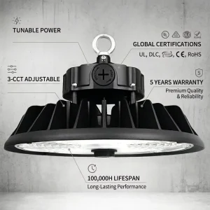 UFO LED High Bay Light 240W 200W 150W in One Dimmable 3CCT IP65 Aluminum Indoor Lighting for Factory Workshop Warehouse Stadium