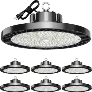 UFO for High Bay Lights 200W 30000LM 5000K 6 Pack Plug In Warehouse Workshop Factory Gym Garage Barn Aluminum