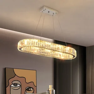 UK Warehouse Modern LED Oval Stainless Steel Adjustable Height Chandelier Pendant for Living Room Illumination