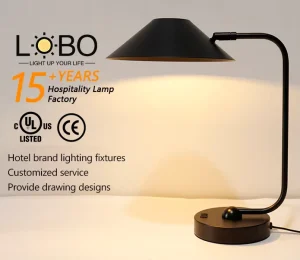 UL Certified New Design Matte Black Adjustable Head Table Lamp for Hotel Guest Room With Plug