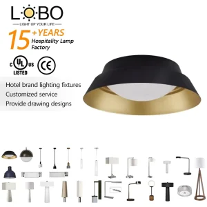 UL Listed Matte Black Modern Round Flush Mount Chandelier for Hotel Lobby Dining Living Room