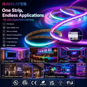 UL WS2811 Pixel RGBIC Chasing Pixel COB Strip High Density 19W Addressable LED Strip Christmas Decorative 10mm COB Strip