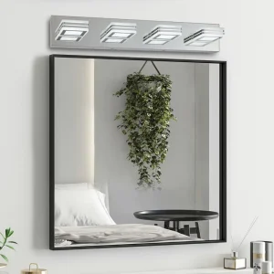 US Stock Chrome 4-light LED Bath Vanity Fixture Wall Mirror Light for Contemporary Bathroom Vanity Counter Decor
