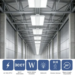 US Stock High Bay Light Linear 0-10V Dimmable ETL Certified 5-Year Warranty Warehouse Garage Factory 150lm/W Motion Sensor 3CCT